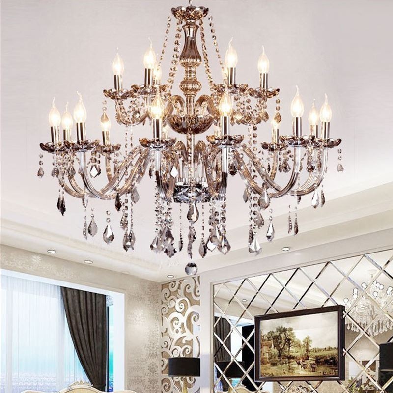Grande lampadario a sospensione in cristallo stile europeo elegante