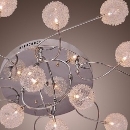 Lampada da soffitto a filo G4 in ferro con paralumi in cristallo argentati