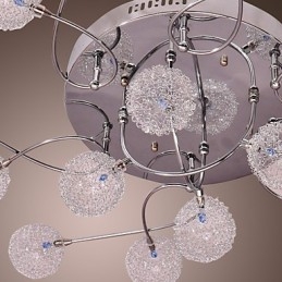 Lampada da soffitto a filo G4 in ferro con paralumi in cristallo argentati