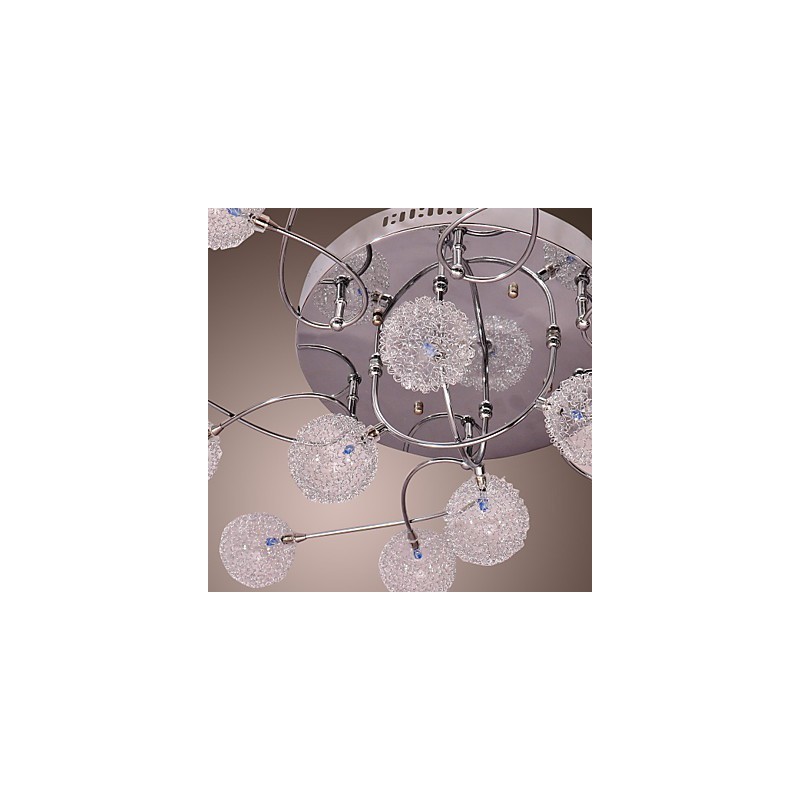 Lampada da soffitto a filo G4 in ferro con paralumi in cristallo argentati