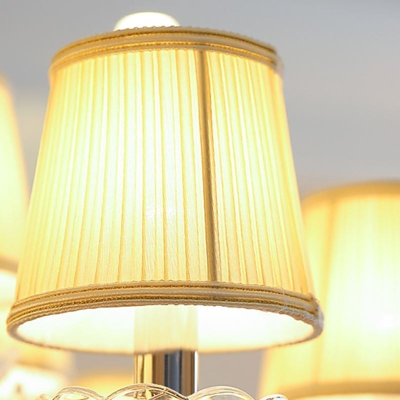 Lampadario moderno in cristallo trasparente con paralumi in tessuto, 4/6/8/10/12 luci