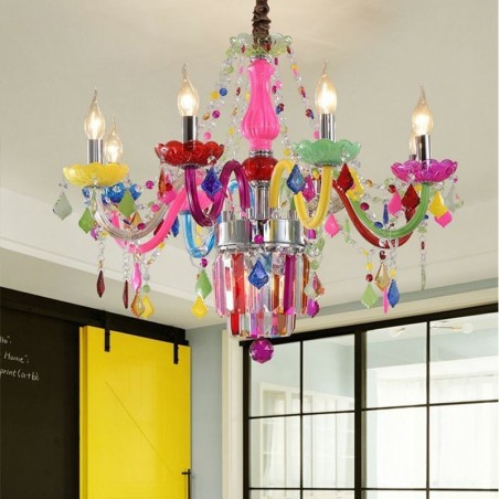 Lampadario da soffitto in cristallo colorato stile europeo