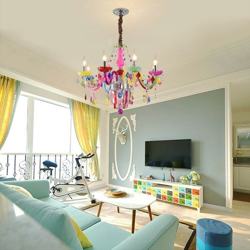 Lampadario da soffitto in cristallo colorato stile europeo