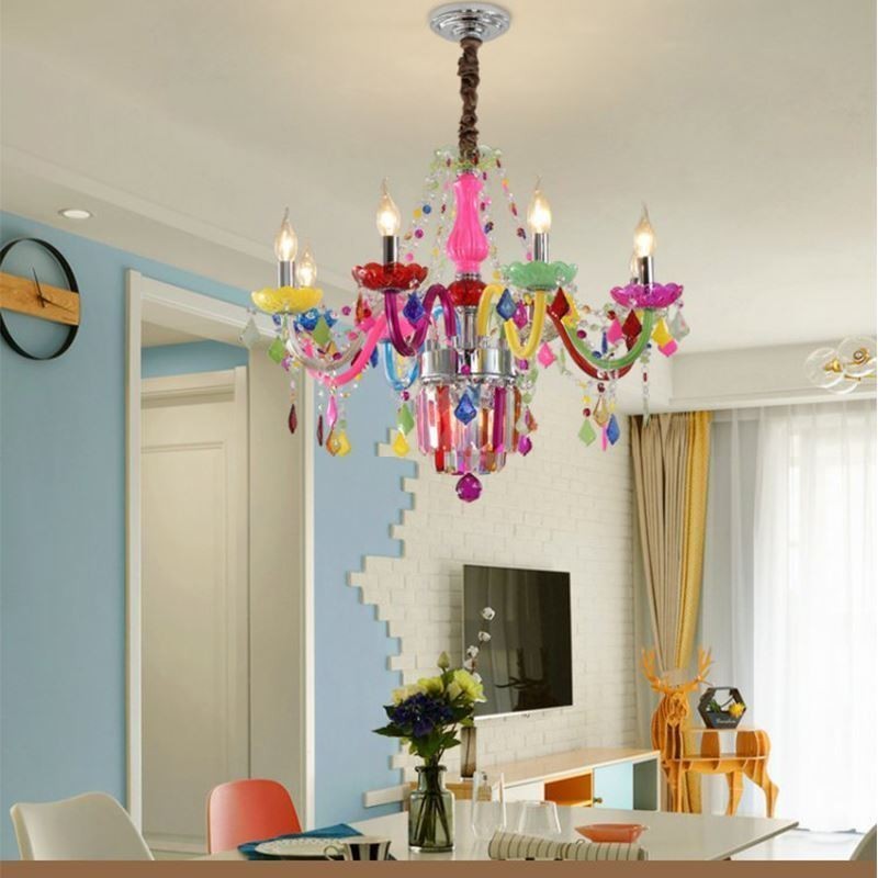 Lampadario da soffitto in cristallo colorato stile europeo