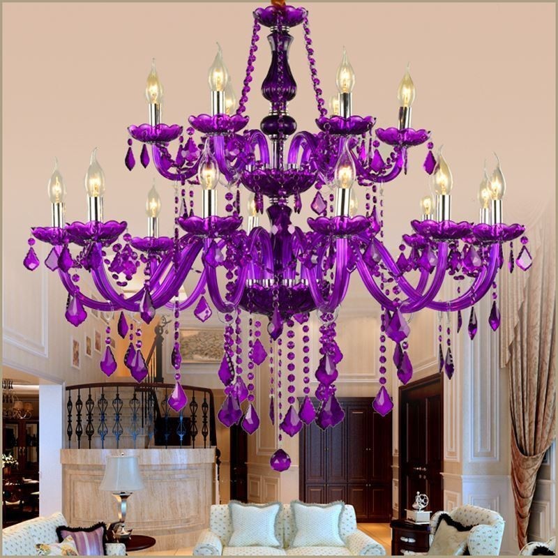 Lampadario a sospensione in cristallo stile europeo viola