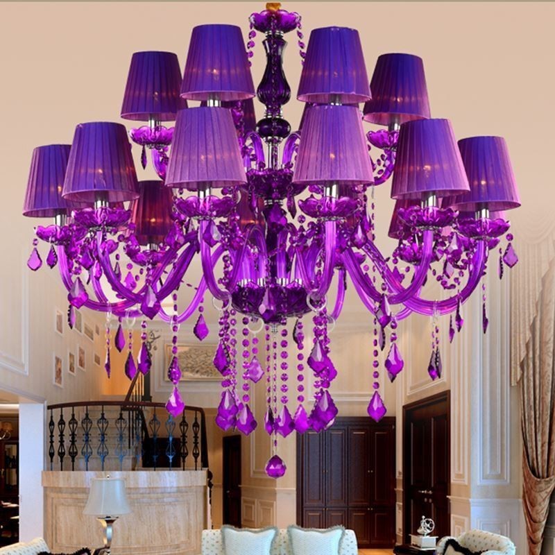 Lampadario a sospensione in cristallo stile europeo viola