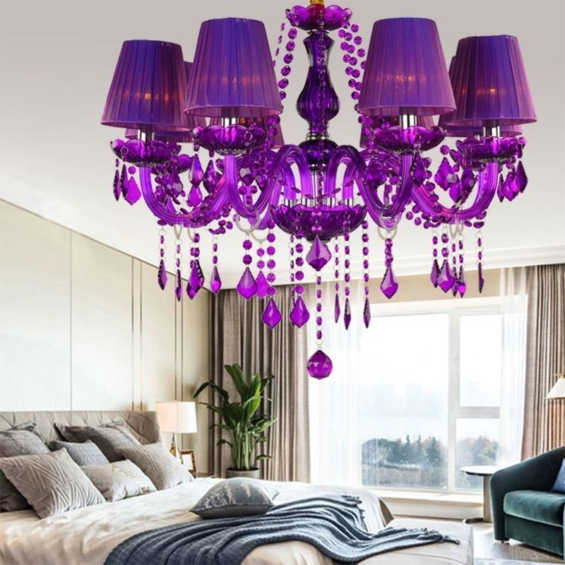 Lampadario a sospensione in cristallo stile europeo viola