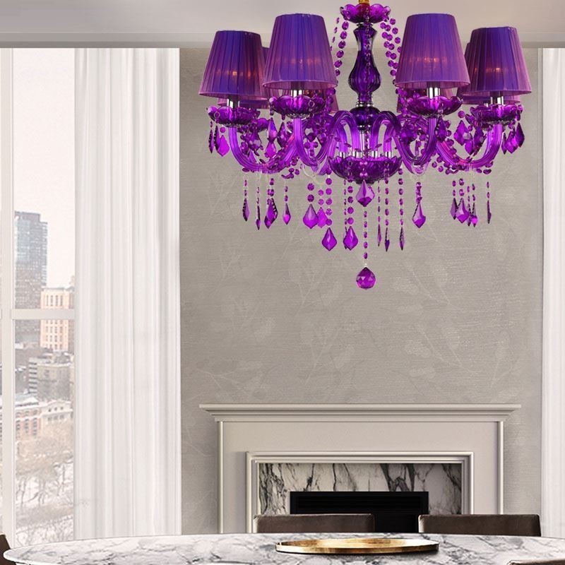 Lampadario a sospensione in cristallo stile europeo viola