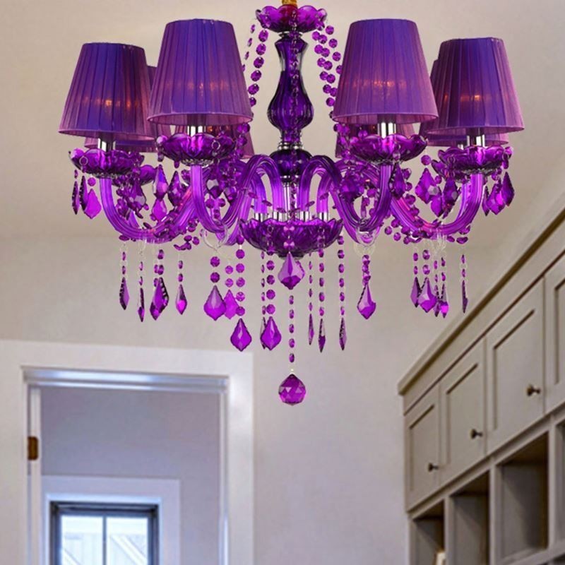 Lampadario a sospensione in cristallo stile europeo viola