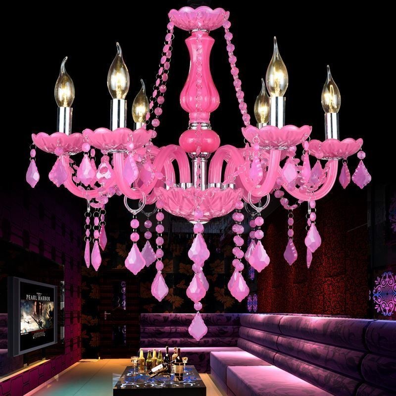 Lampadario a sospensione in cristallo stile europeo rosa romantico E12/E14 6-12 luci
