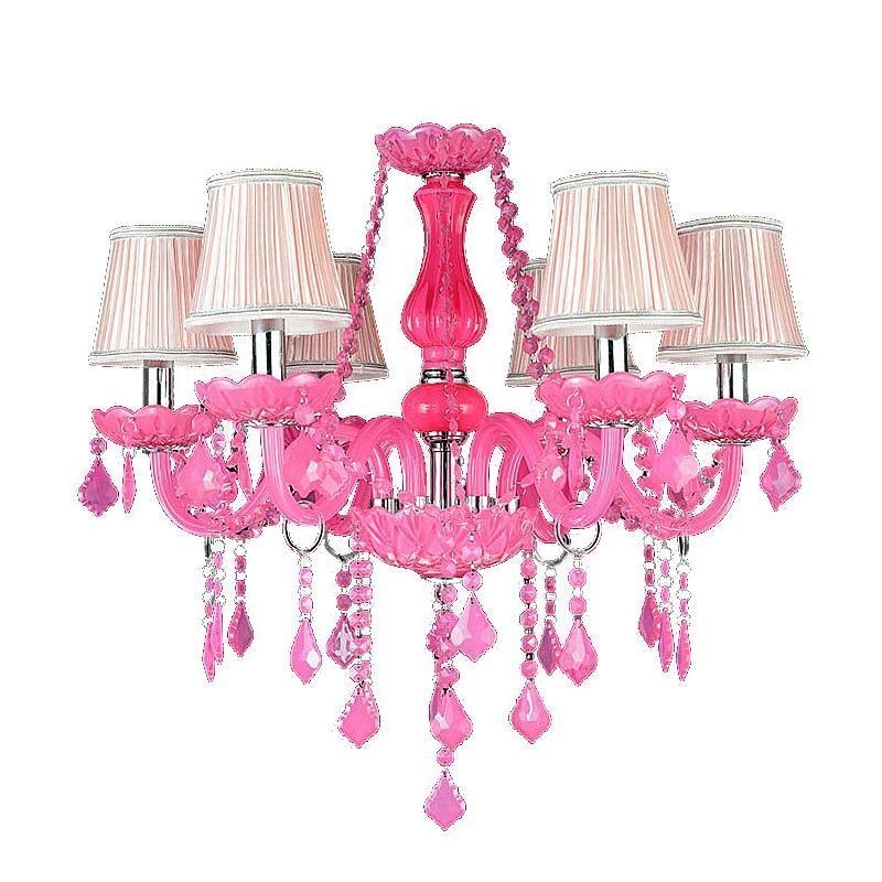 Lampadario a sospensione in cristallo stile europeo rosa romantico E12/E14 6-12 luci