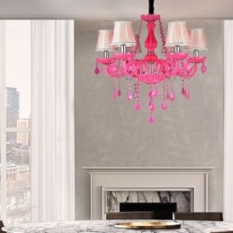 Lampadario a sospensione in cristallo stile europeo rosa romantico E12/E14 6-12 luci