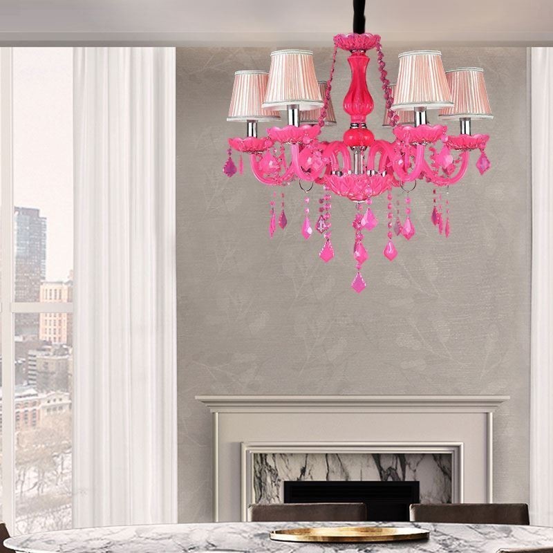 Lampadario a sospensione in cristallo stile europeo rosa romantico E12/E14 6-12 luci