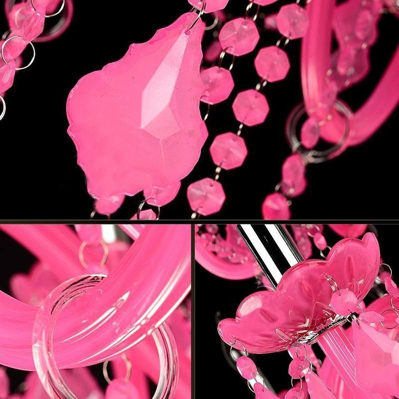 Lampadario a sospensione in cristallo stile europeo rosa romantico E12/E14 6-12 luci