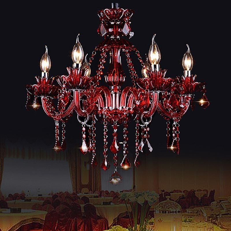 Lampadario a sospensione in cristallo rosso stile europeo
