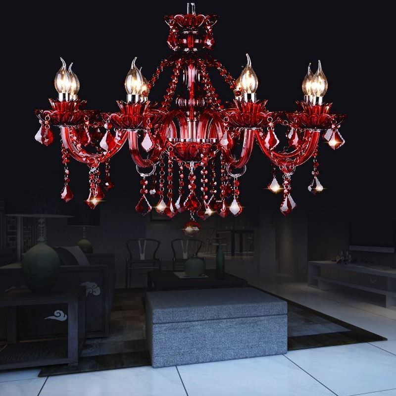 Lampadario a sospensione in cristallo rosso stile europeo