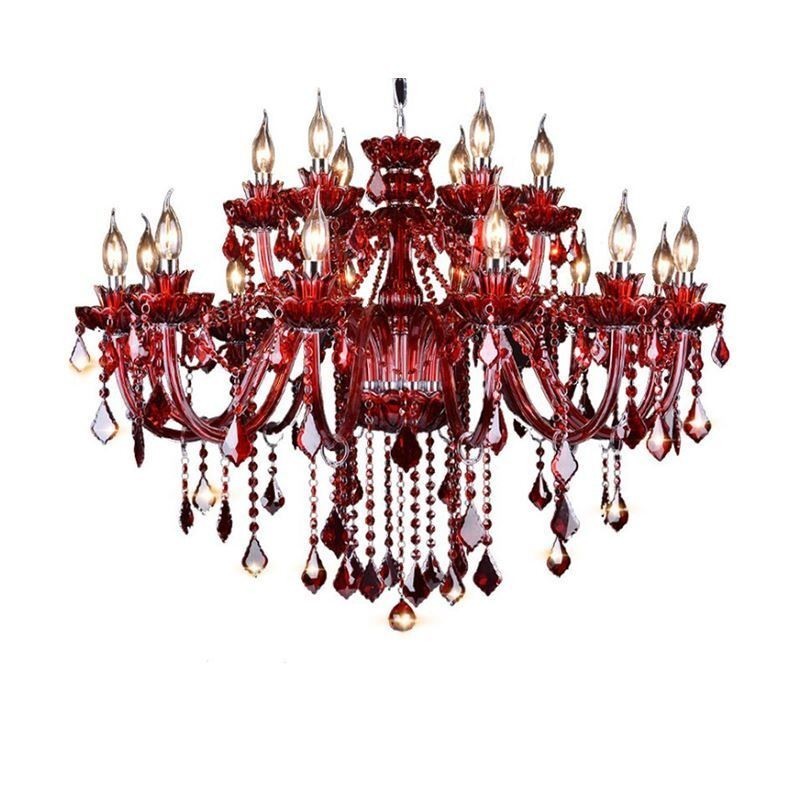 Lampadario a sospensione in cristallo rosso stile europeo