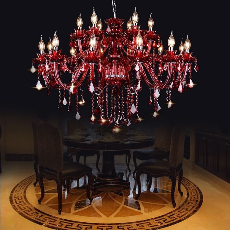 Lampadario a sospensione in cristallo rosso stile europeo