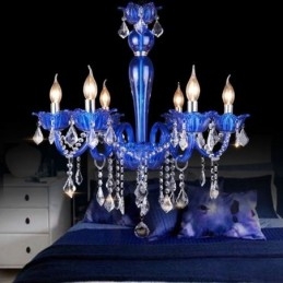 Lampadario a sospensione in cristallo blu stile europeo E12/E14 6/8/10 luci