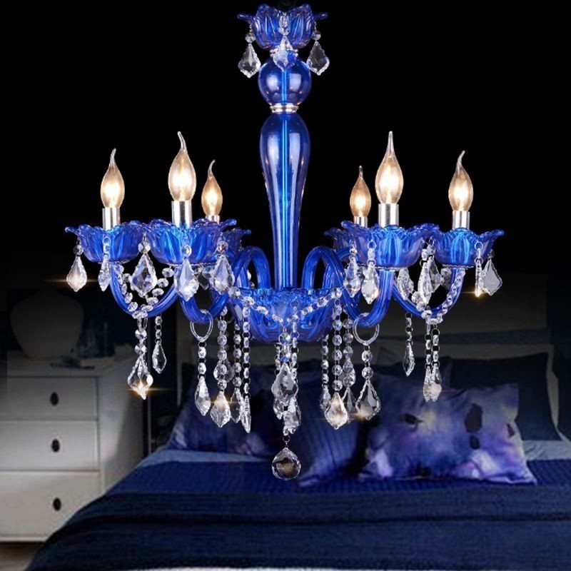 Lampadario a sospensione in cristallo blu stile europeo E12/E14 6/8/10 luci