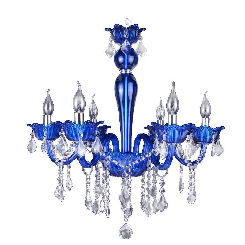 Lampadario a sospensione in cristallo blu stile europeo E12/E14 6/8/10 luci