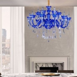 Lampadario a sospensione in cristallo blu stile europeo E12/E14 6/8/10 luci