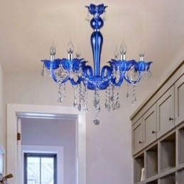 Lampadario a sospensione in cristallo blu stile europeo E12/E14 6/8/10 luci