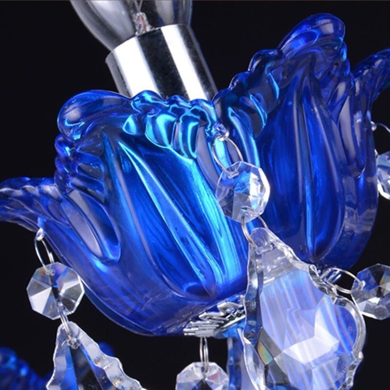 Lampadario a sospensione in cristallo blu stile europeo E12/E14 6/8/10 luci