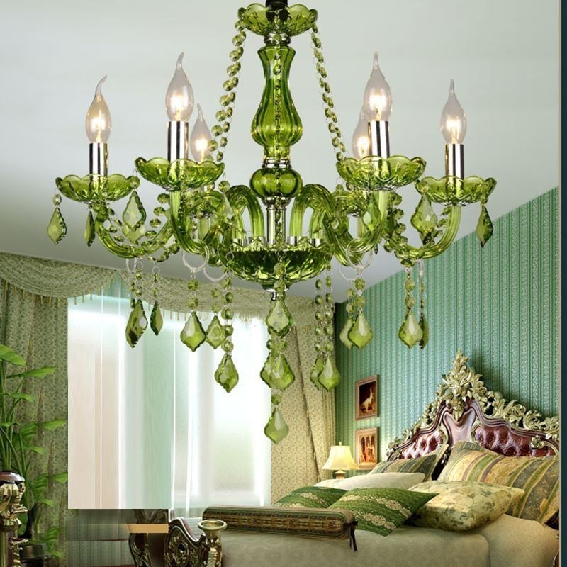 Lampadario a sospensione in cristallo stile europeo verde 6/8/10/12 luci E12/E14