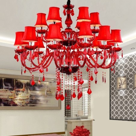 Lampadario europeo in cristallo rosso a sospensione