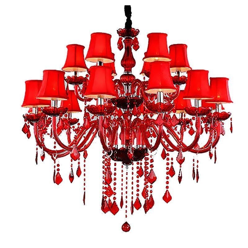 Lampadario europeo in cristallo rosso a sospensione
