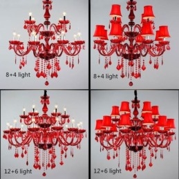 Lampadario europeo in cristallo rosso a sospensione
