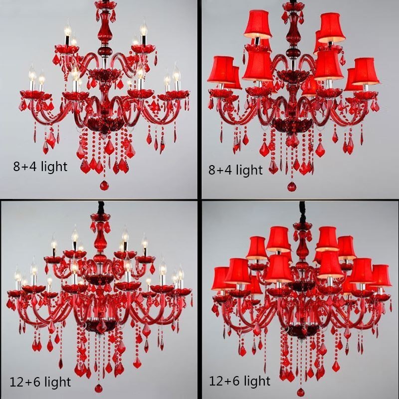 Lampadario europeo in cristallo rosso a sospensione