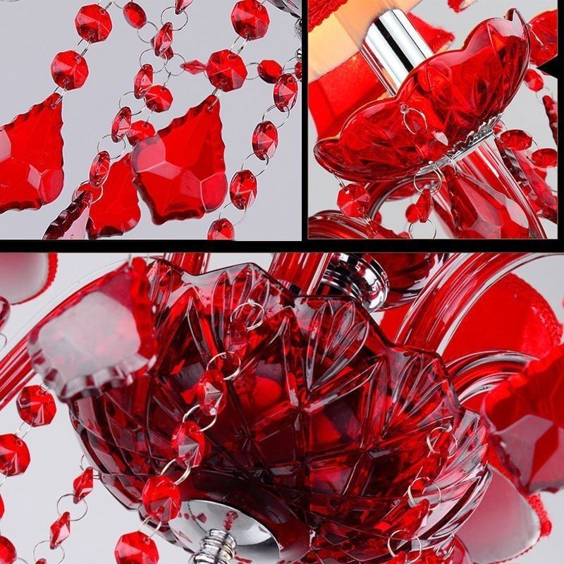 Lampadario europeo in cristallo rosso a sospensione
