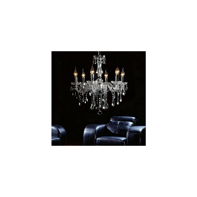 Lampadario in cristallo cromo, 6 luci, 58 x 55 cm