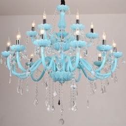 Lampadario a sospensione europeo in cristallo blu, 8+4/10+5/12+6 luci