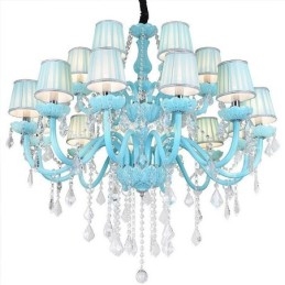 Lampadario a sospensione europeo in cristallo blu, 8+4/10+5/12+6 luci
