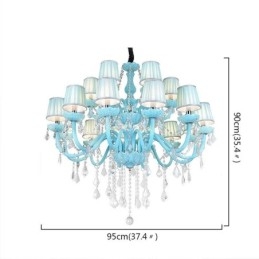 Lampadario a sospensione europeo in cristallo blu, 8+4/10+5/12+6 luci