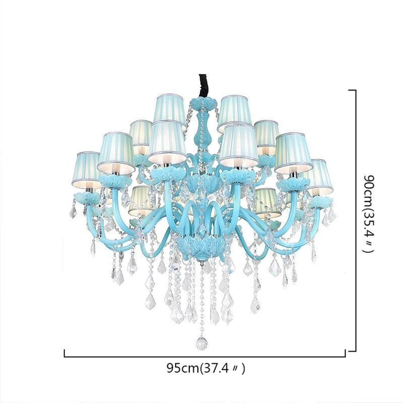 Lampadario a sospensione europeo in cristallo blu, 8+4/10+5/12+6 luci
