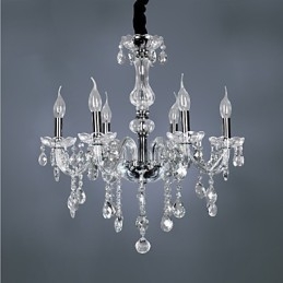Lampadario in cristallo cromo, 6 luci, 58 x 55 cm