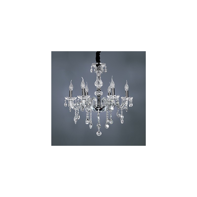 Lampadario in cristallo cromo, 6 luci, 58 x 55 cm