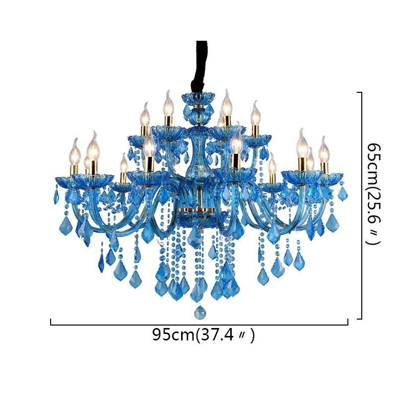 Lampadario a sospensione europeo in cristallo blu con paralume in tessuto