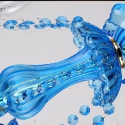Lampadario a sospensione europeo in cristallo blu con paralume in tessuto