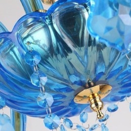 Lampadario a sospensione europeo in cristallo blu con paralume in tessuto
