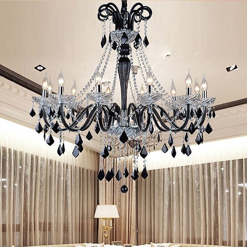 Lampadario sospensione in cristallo nero stile vintage europeo