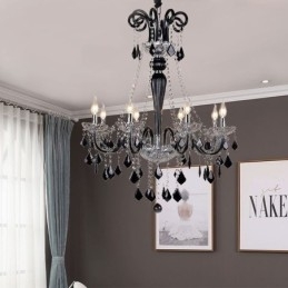 Lampadario sospensione in cristallo nero stile vintage europeo