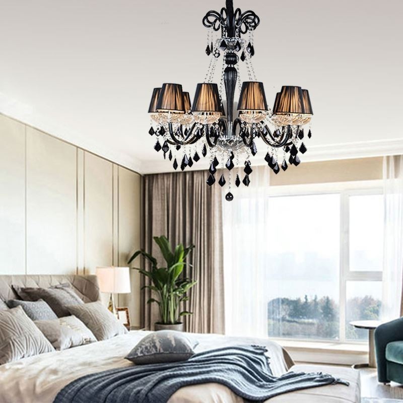 Lampadario sospensione in cristallo nero stile vintage europeo