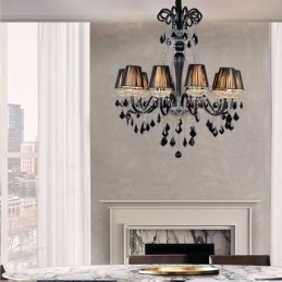 Lampadario sospensione in cristallo nero stile vintage europeo