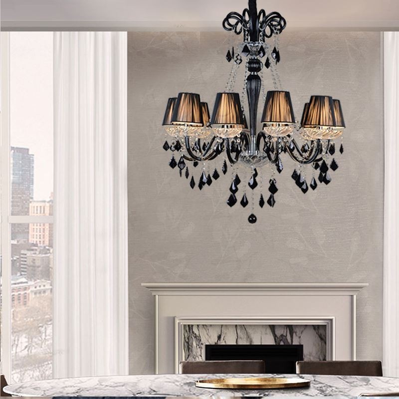 Lampadario sospensione in cristallo nero stile vintage europeo