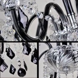 Lampadario sospensione in cristallo nero stile vintage europeo